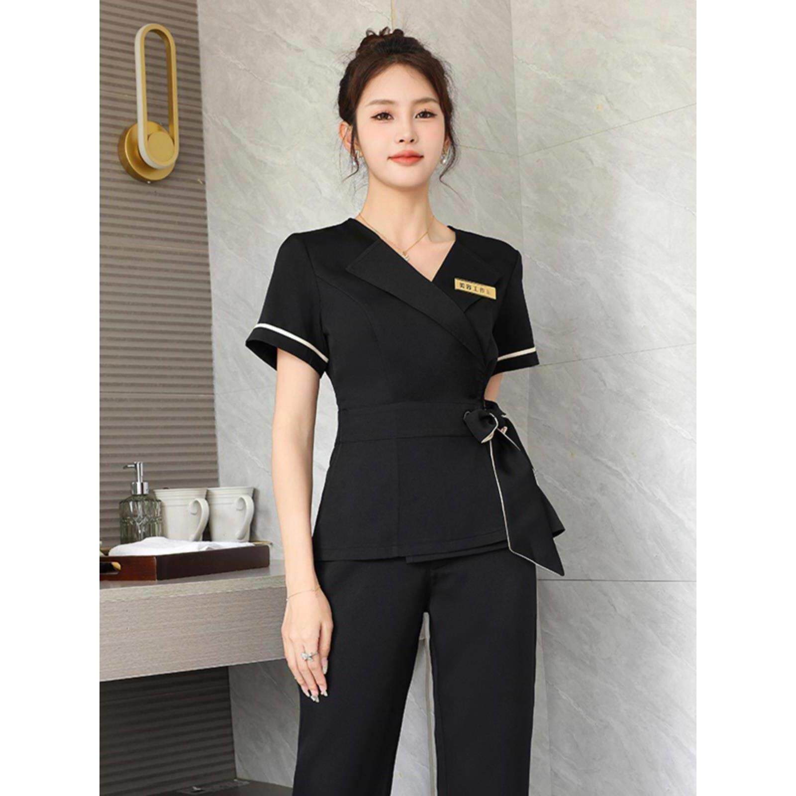 美容院工作服夏季新款套装沐足技师工衣足疗店足浴按摩师工装气质