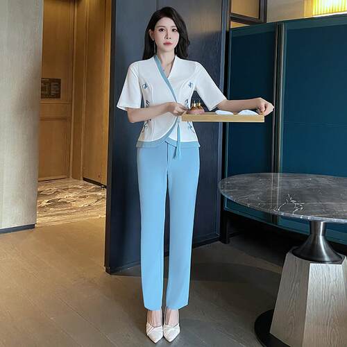 新款足浴技师工作服女高端新中式采耳会所养生馆套装足疗工服