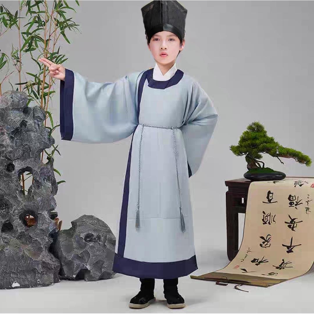 幼儿童古装汉服唐宋朝诗人李白古诗词高适苏轼老夫子书法演出服装