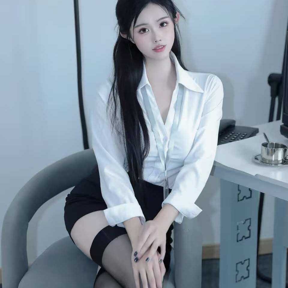 白色长袖领衬衫职业制服工作服修身通勤收腰气质上衣包臀裙套装