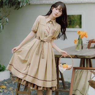 衫 初中高中学生收腰甜美森系长裙子 衬领连衣裙少女夏装 2025年新款