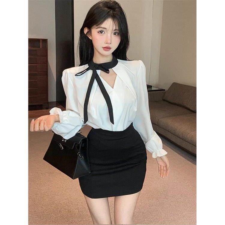 美容院酒店前台工作服空姐制服长袖衬衫女2025职业气质套装包臀