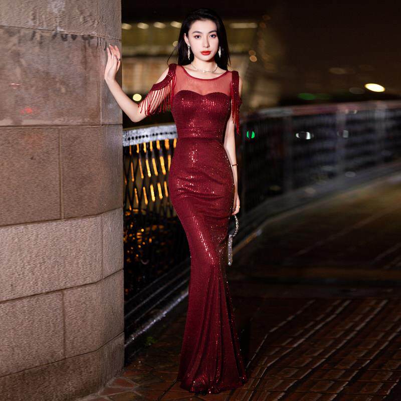 高端晚礼服裙女2026新款宴会气质鱼尾轻奢名媛主持人敬酒服连衣裙