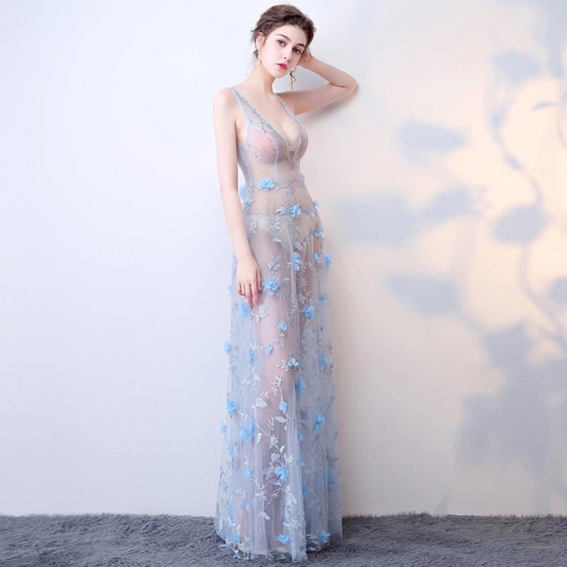 网纱洋装透明性感纯欲礼服闪钻低胸足浴养生技师工作服夜店女装