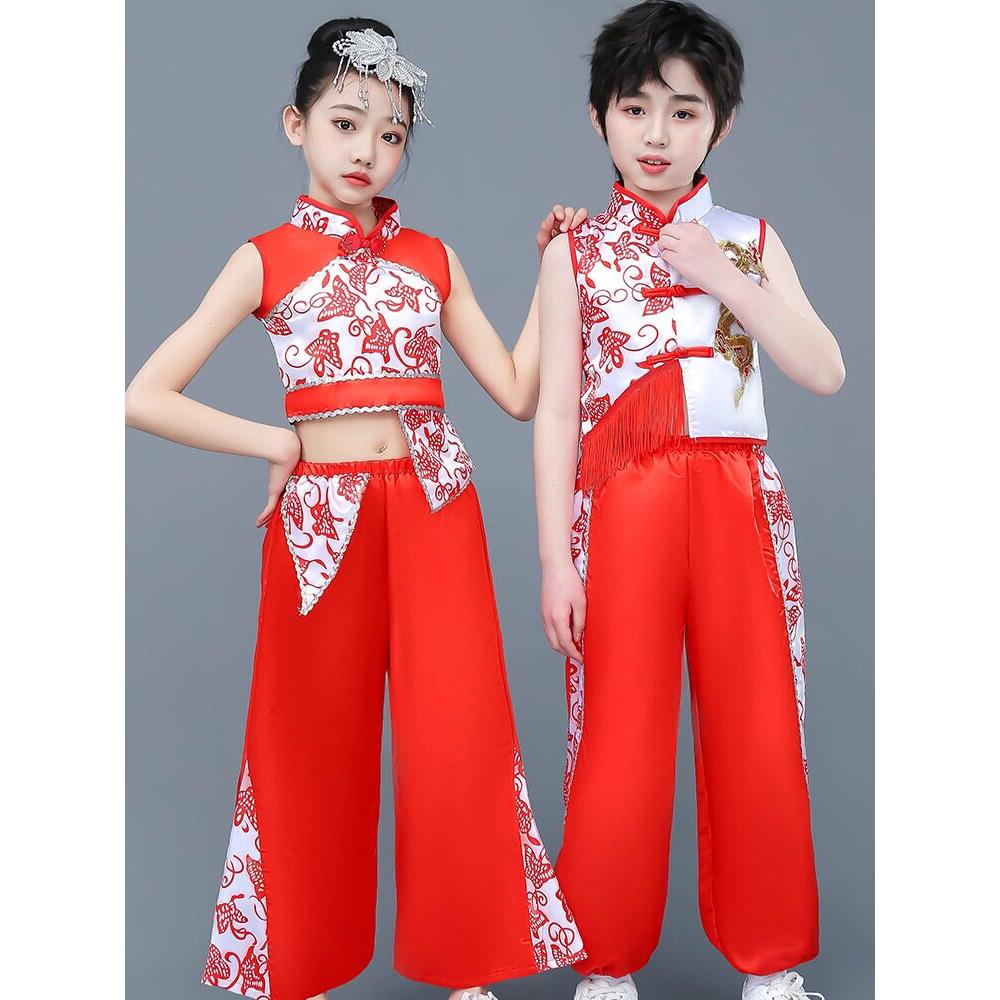 中小学生安塞腰鼓表演服装表演服装陕北秧歌龙鼓表演服装