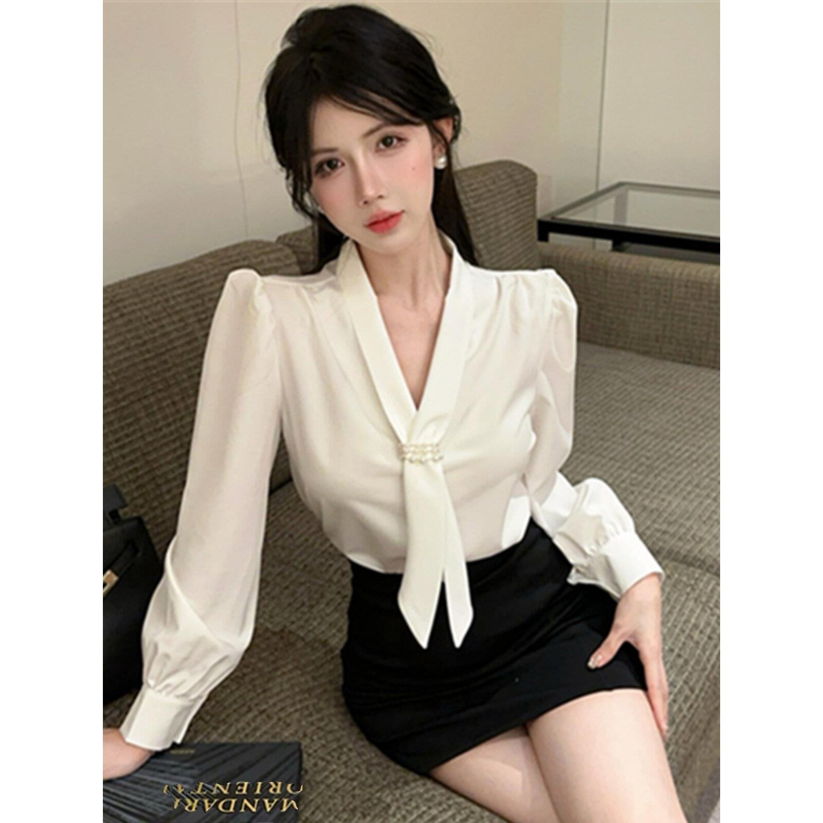 秋季白衬衫女士高端皇家姐妹风格专业秋冬衬衫加臀裙上衣可达豪华