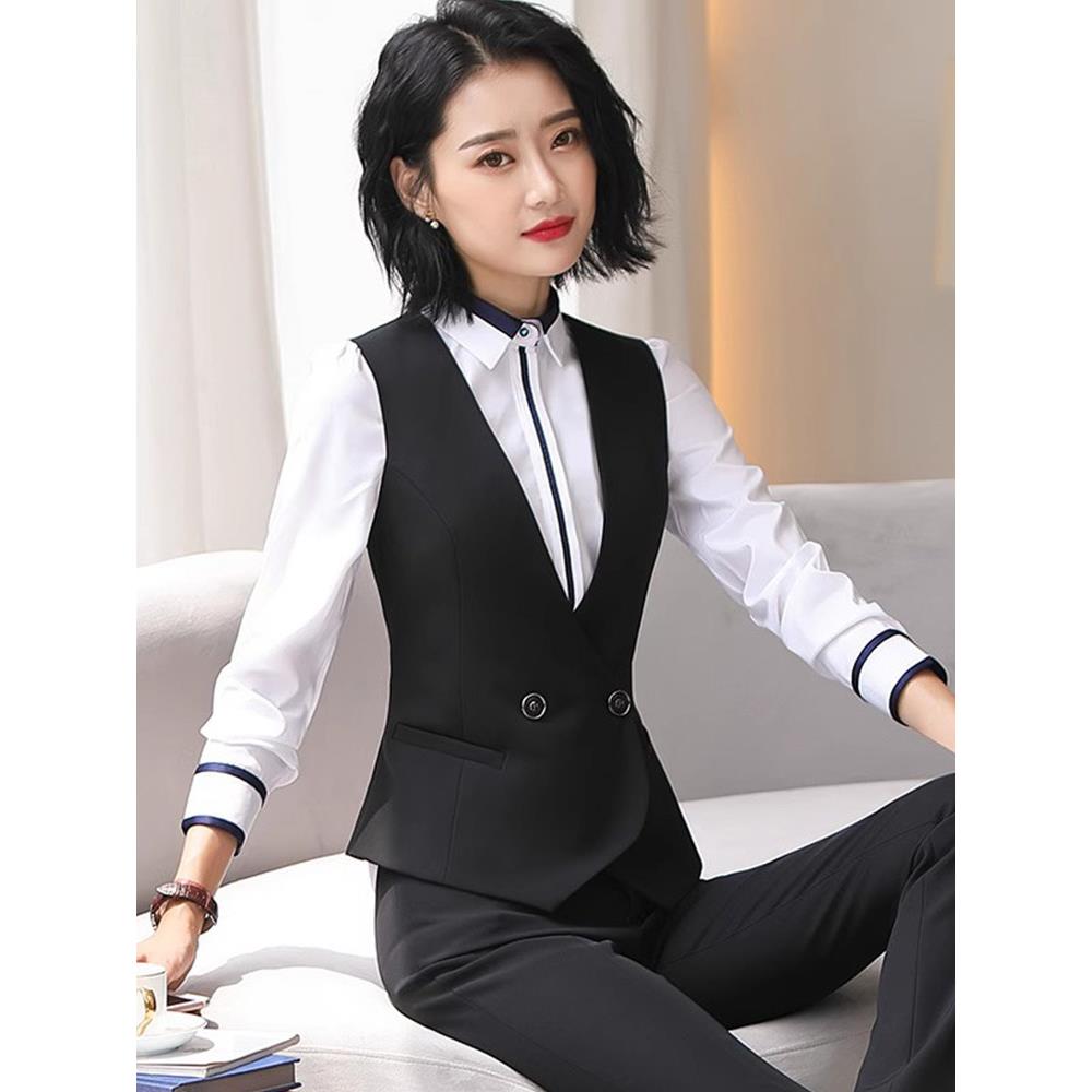 2025新的春季和秋季黑色商务穿西装背心西装女士工作服背心三件套