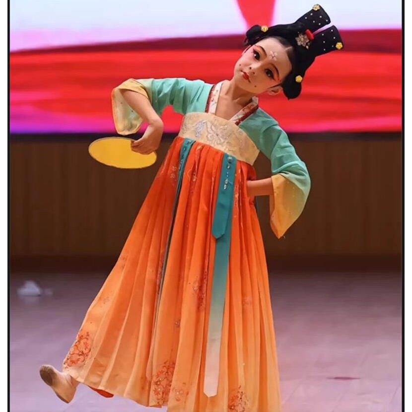 新款儿童执镜佣表演服女童汉服襦裙汉唐舞蹈小酒馆演出服摄影服