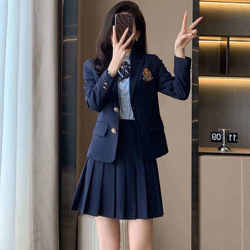 学院风制服西装外套女2026新款春秋职业套装学生班服校服西服裙