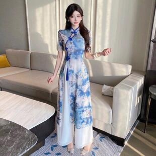 中国风改良旗袍茶艺师茶道服装高端养生馆美容店按摩女技师工作服