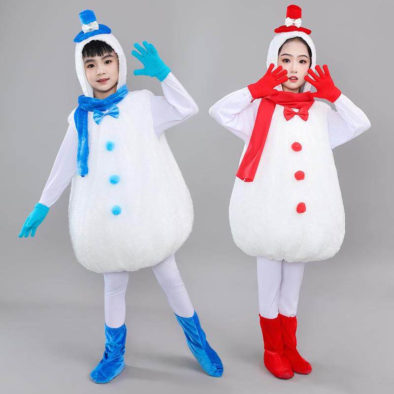 儿童圣诞雪人舞蹈凸肚雪人演出元旦雪娃娃表演服雪孩子雪宝宝白色