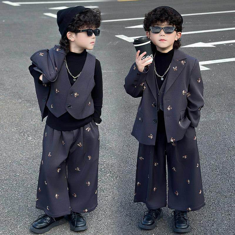 男童西装套装秋冬韩版休闲儿童小西服花童礼服痞帅男孩走秀演出服