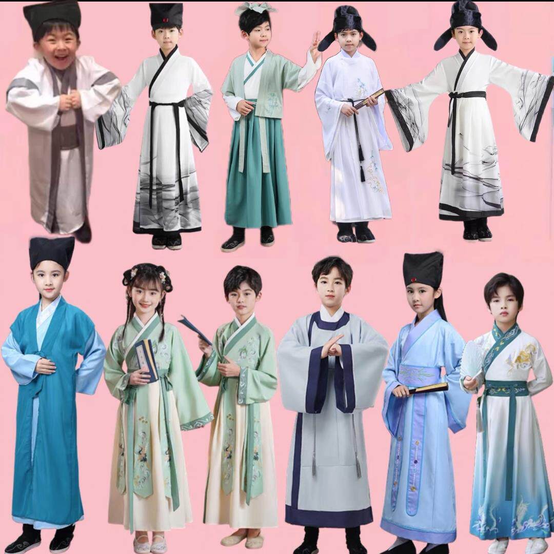 儿童古装唐宋朝李白杜甫白居易苏轼李清照诗人服装国学服演出汉服