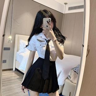 百褶裙 jk制服套女夏季 足浴ktv气质穿搭工作服海军风职业装 装 衬衫