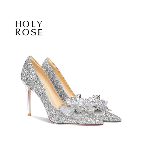 holyrose水晶花高跟鞋水钻蝴蝶结