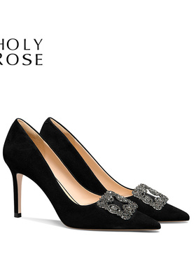 HolyRose【暮光倾城】绝美黑色高跟鞋礼服鞋细跟尖头通勤职业单鞋