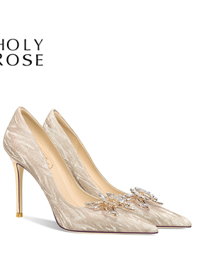 HolyRose【比翼双飞】法式婚鞋高级感水晶鞋新娘鞋绝美高跟鞋细跟