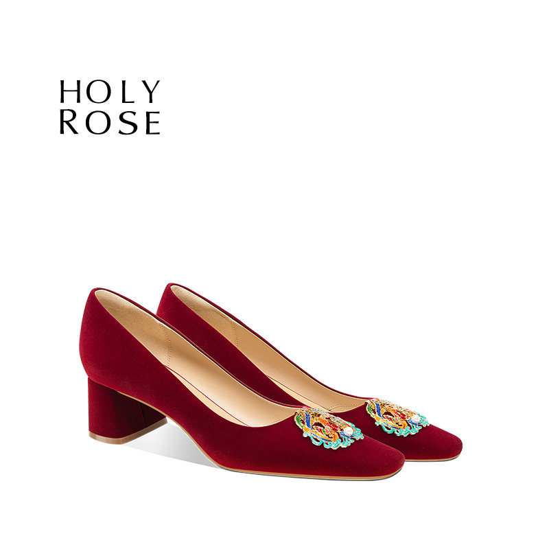 HolyRose【凤凰于飞】新中式婚鞋女秀禾敬酒两穿新娘鞋粗跟礼服鞋,女鞋,婚鞋,淘宝优惠券,粉丝福利购,淘宝优惠卷