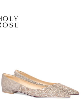 HolyRose【星河之恋】法式婚鞋新娘鞋主婚纱高跟鞋订婚平底水晶鞋