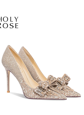HolyRose【梦蝶之恋】新娘鞋婚鞋婚纱金色高跟鞋伴娘鞋法式水晶鞋