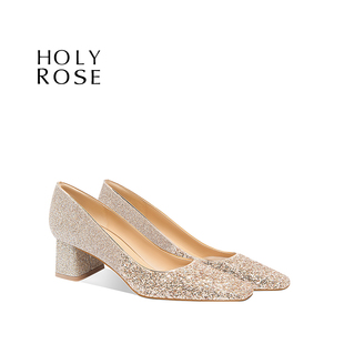 HolyRose【香槟美人】法式婚鞋方头粗跟新娘鞋高跟鞋单鞋平时可穿