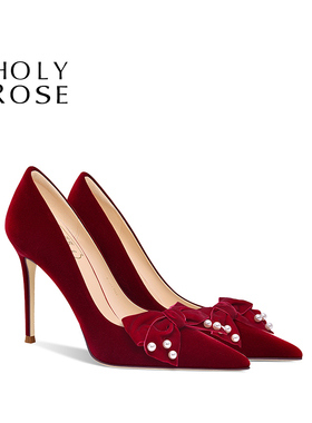 HolyRose【心之恋语】中式秀禾婚纱两穿新娘鞋敬酒红色高跟鞋单鞋