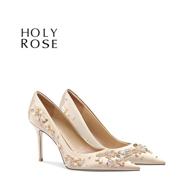 HolyRose【繁星漫步】新中式婚鞋女缎面主纱新娘鞋绝美重工高跟鞋