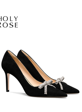 HolyRose【音你闪耀】黑色高跟鞋女尖头空气棉细跟气质工作鞋子女