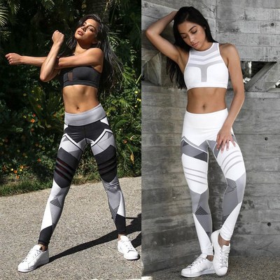 Women Quick Dry Sport Fitness Leggins Geometric Printed Spor