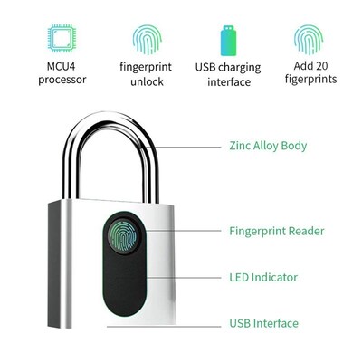 Fingerprint Padlock - Smart Keyless Biometric Lock 适用于