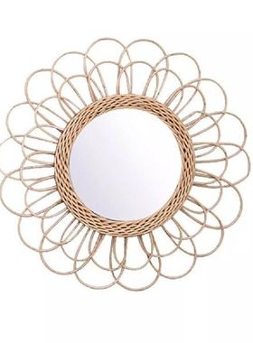 Cermin Rias Rotan Cermin Bulat Seni Inovatif Cermin Gantung