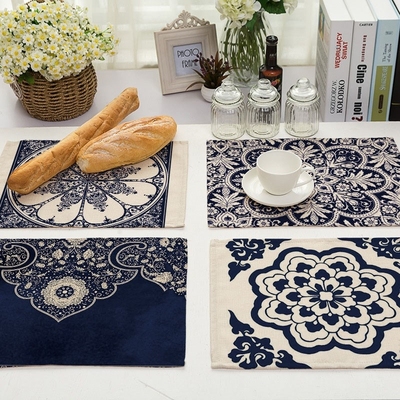1Pcs Blue porcelain Pattern Placemat Dining Table Mat Tea C
