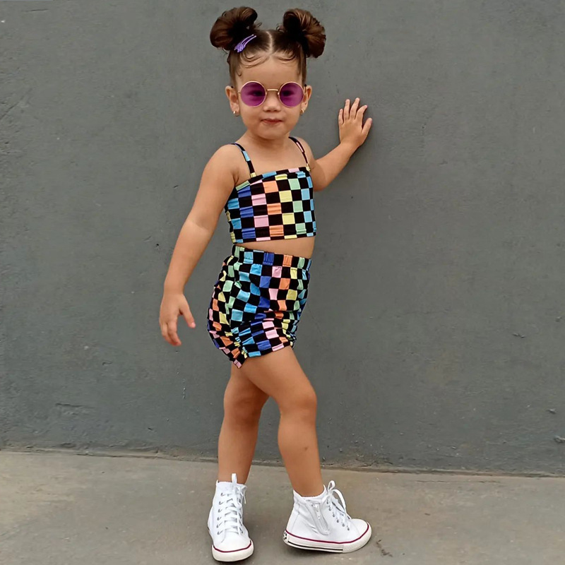 2023 Summer New Girls' Casual Sling Plaid Suit Skirt