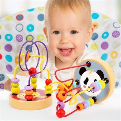 Boys Girls montessori Wooden Toys Wooden Circles Bead Wire