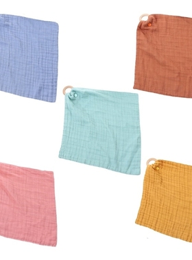 Baby Soother Appease Comfort Towel Bib with Wood Teether Rin