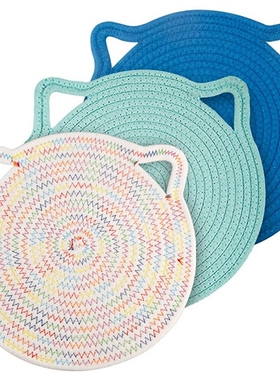 Cotton Trivets Set Cute Cat Ear Large Pot Holders Woven Hot