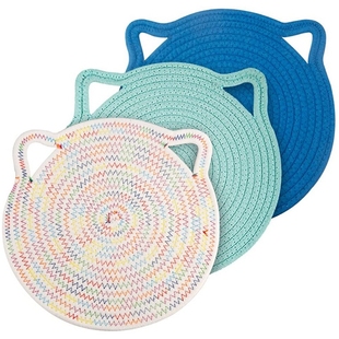 Cotton Trivets Set Cute Cat Ear Large Pot Holders Woven Hot