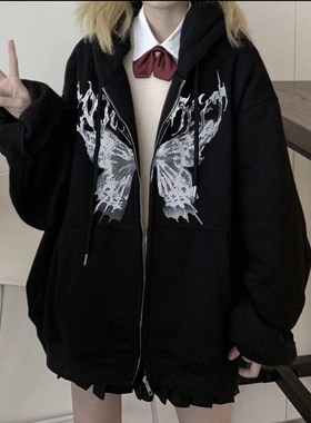 Harajuku Y2K Autumn Female Hooded Sweatshirt Zipper Butterfl