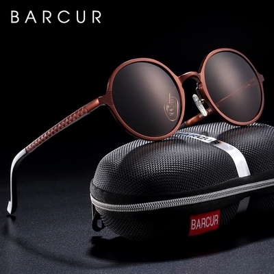 BARCUR Hot Black Goggle Male Round Sunglasses Luxury Brand