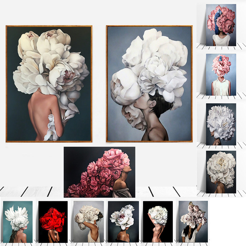 modern figure lady head flower picture home decor nordic can