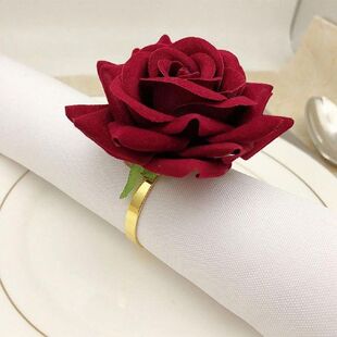 6Pcs Red Rose Shape Napkin Holder Towel Buckle Napkin Ring