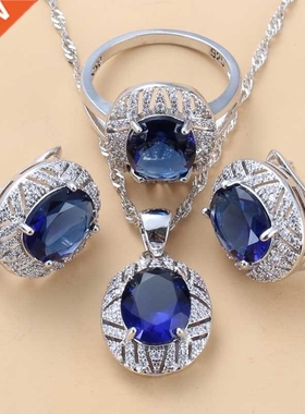Bridl Costume Big Jewelry Sets With Nturl CZ Blue 925 Mr