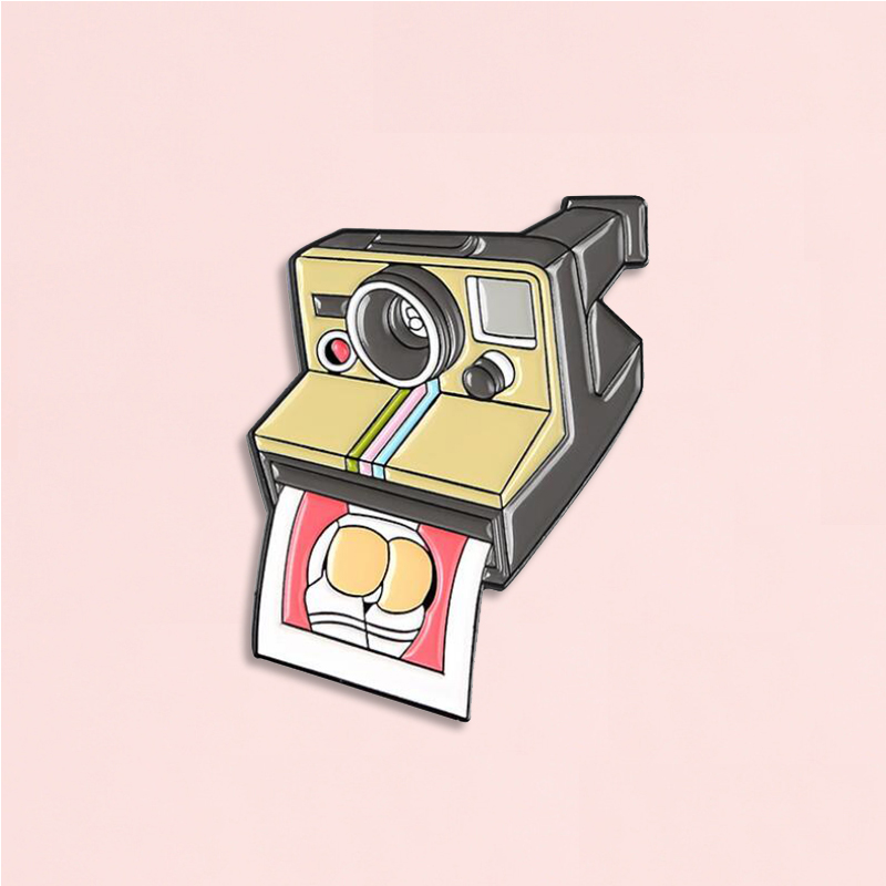 Vintage Film Camera Enamel Pin Camera and Girl Photo Badge