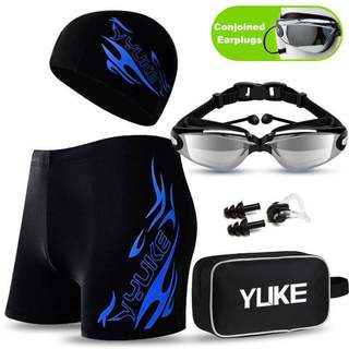 Men Swimming Set Swim Trunks Glasses Cap Carry Bag