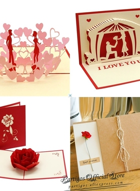 3D Pop UP Cards Valentines Day Gift Postcard Wedding