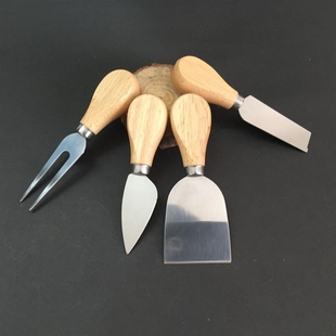 1Set Knives 4pcs Oak Bard Handle Set Knife Kitche Kit Cheese