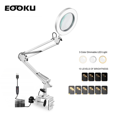 EOOKU 8W Table Lamp USB LED Light 5X Magnifying Glass Deskt