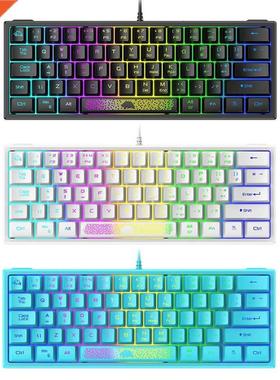 Ergonomic Gaming Computer Laptop Office Keyboard 62 Keys RGB