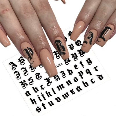 5colors Letter 3d Nail Art Sticker Nail Decal Black Clear La