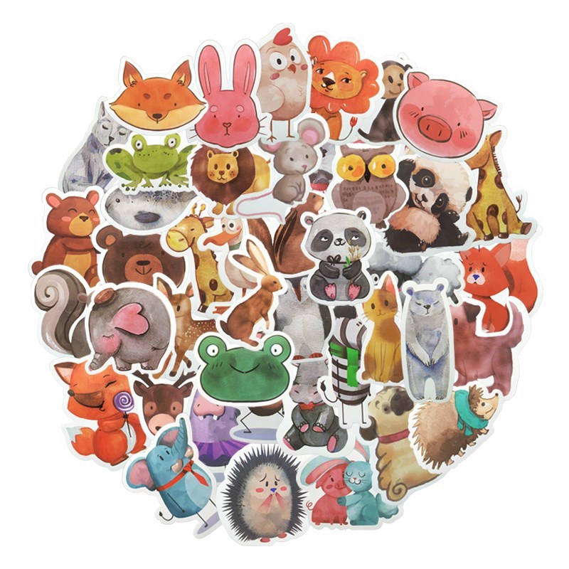 10/80 Pcs JDM Mix Styles Cute Watercolor Animal Stickers for